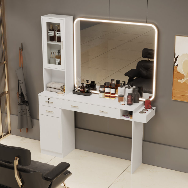 Meuble-lavabo pour coiffeur sans miroir Lachrisa, Blanc
