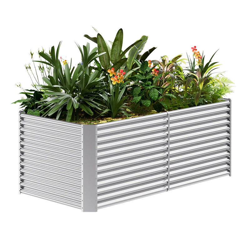 36" Tall Rectangular 8x4x3ft Galvanized Raised Garden Bed, Silver