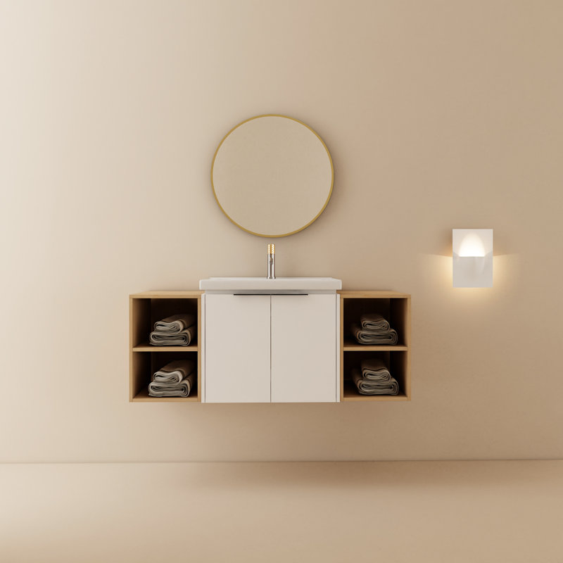 Ensemble de meuble-lavabo mural 48 po avec lavabo en céramique, portes à fermeture douce, 2 petites tablettes, look tendance 48 po, monté, tablettes de rangement, charmant
