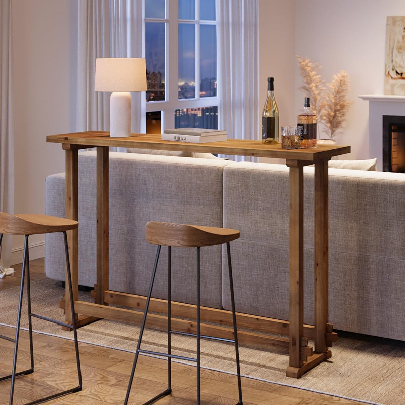 63" Long Bar Table With Counter Height Top, Narrow Rectangular Pub Table With Footrest