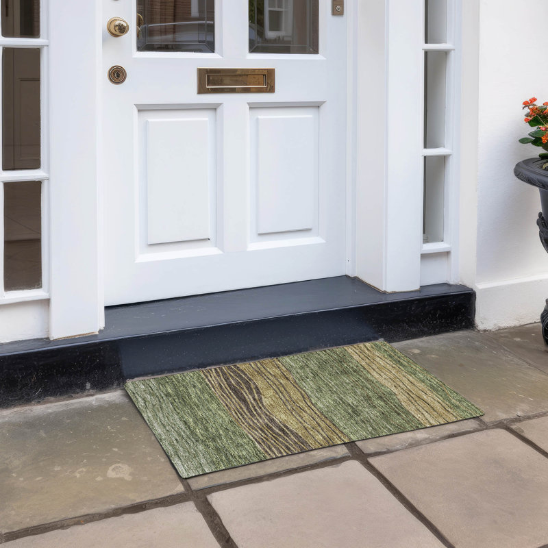 Washable Striped Indoor / Outdoor Rug, Rectangle 1'8" x 2'6"