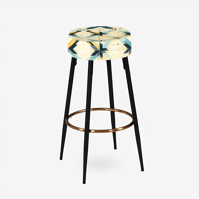 Carreaux bleu et beige Boho - Ensemble de 2 tabourets géométriques