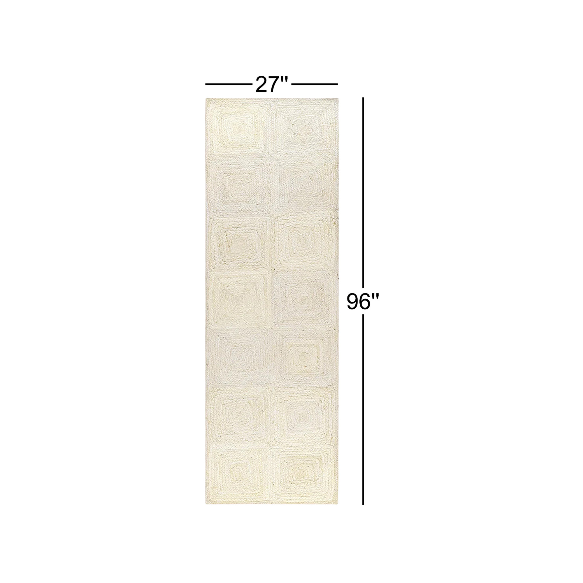 Momeni Maritime Hand Woven Jute Geometric Ivory Area Rug Runner, Runner 2'3" x 8'