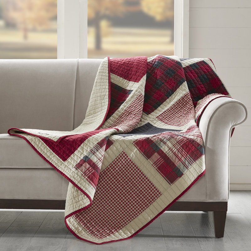 Huntington Red Cotton Quilted Reversible Throw Blanket
