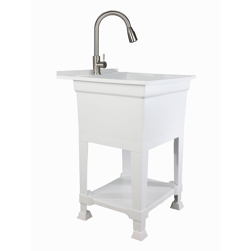 Évier de buanderie autoportant en plastique 24 po avec robinet UTILITYSINKS, Blanc