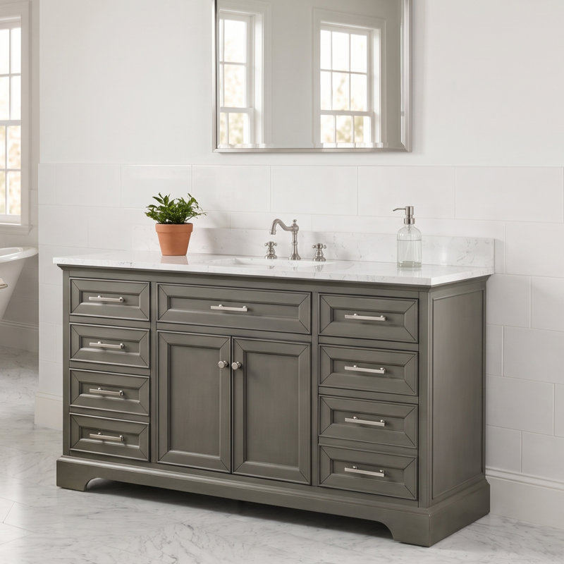 Thompson 60" W Single Bathroom Vanity, Silver Gray/Brushed Nickel