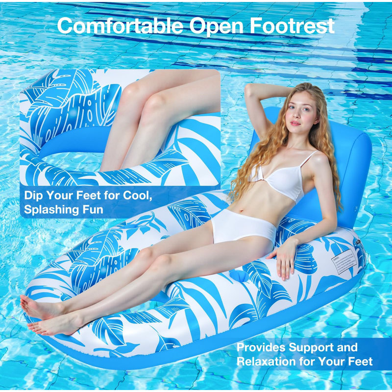 Inflatable Pool Float Adult, Pool Lounger Float Raft Floating Chair Water Floaties With Headrest & Cup Holder