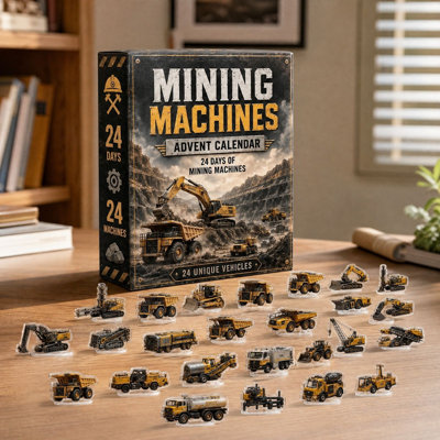 Mining Machines Advent Calendar 24 Pieces 2D Acrylic Construction Vehicle Ornaments Christmas Countdown Advent Calendar for Mining Fans Holiday Decor Gift