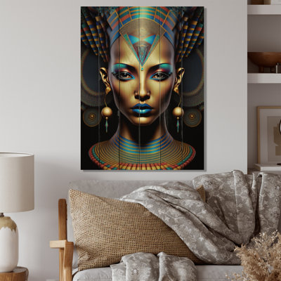 Nefertiti Beautiful Egyptian Goddess V - Egyptian Woman Print on Natural Pine Wood