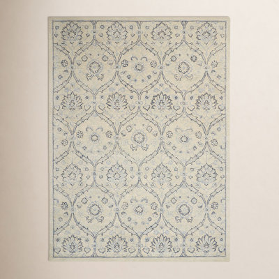 Light Blue Ivory Hand-Tufted Wool Oriental Rug