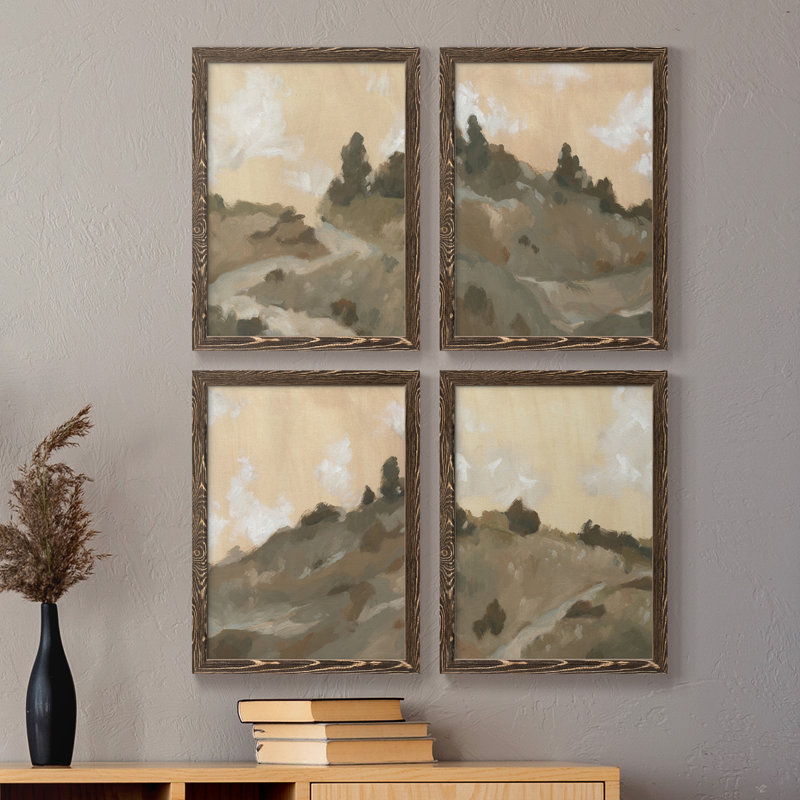 Hillside Walking Path I - Ensemble de 4 reproductions d'art sur toile encadrées, H 43,5 po x l 31,5 po x P 1 po, Noyer