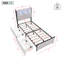 3ft Single Bed Frame with 2 Storage Drawers, Upholstered Platform Bed with Headboard & LED Light, Velvet Fabric Single Bed with Charging Station, Beige(90x190cm, UK Plug)-135723778