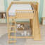 Lit mezzanine en bois avec glissoire, tablettes de rangement et échelles-699777330-699777331