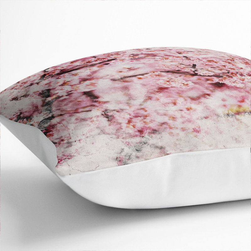 Pink Cherry Blossom Flowers Vol.3 Scatter Cushion, 40cm H x 40cm W x 15cm D, White
