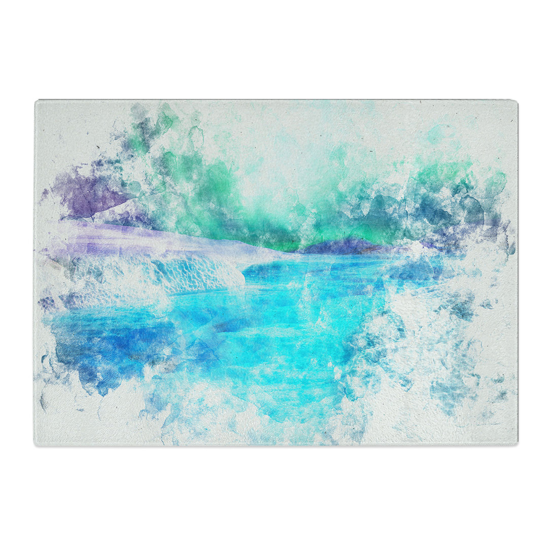Tempered Glass Aurora Borealis at Night Watercolour Chopping Board