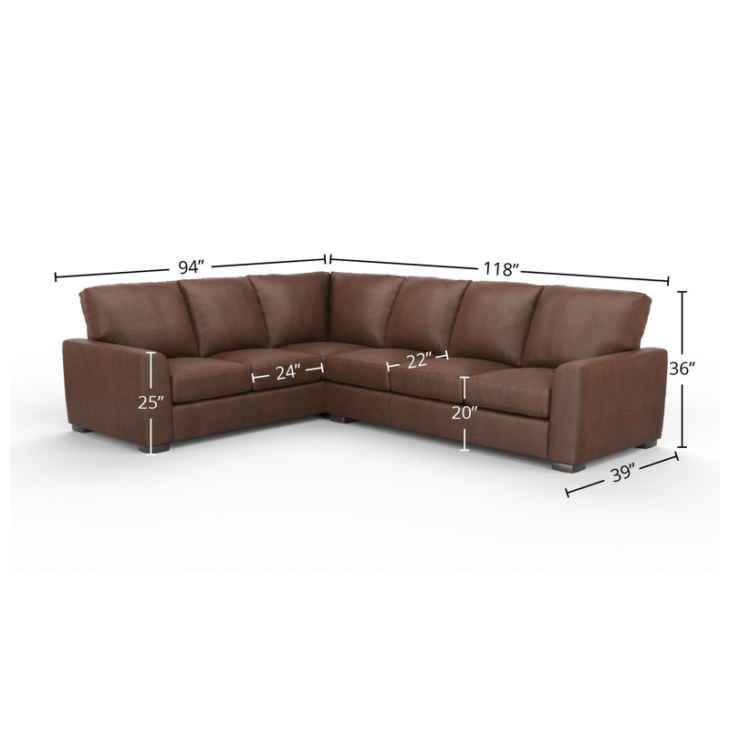 Upholstered 118 " Top Grain Leather L-Shaped Sectional, Right, Cetus Bourbon Genuine Leather