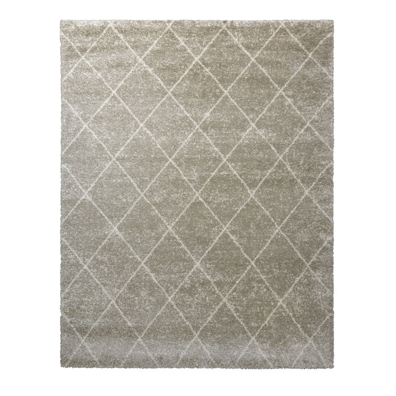 Tapis à poil long beige / ivoire à motif de treillis Chaise Kenai, Rectangle 9 pi 6 po x 13 pi 1 po