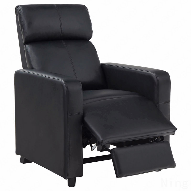 Black Upholstered Push-Back Recliner Chair