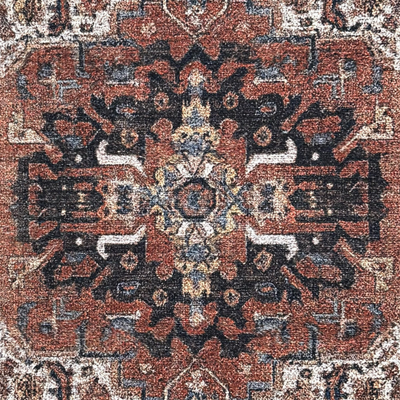 Antiq Red Medallion Design Anti-Slip Carpet, Rectangle 3' x 5'