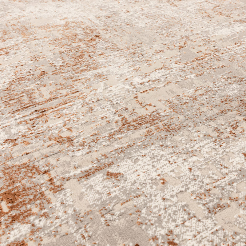 Abrienne Soft Shiny Border Orange/Grey Rug, Rectangle 80 x 150cm