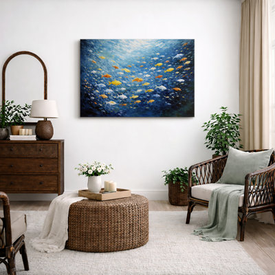 Abstract Underwater Fish Artwork, Vibrant Ocean Scene Living Room Pictures, Framed Canvas Giclee Print Wall Art