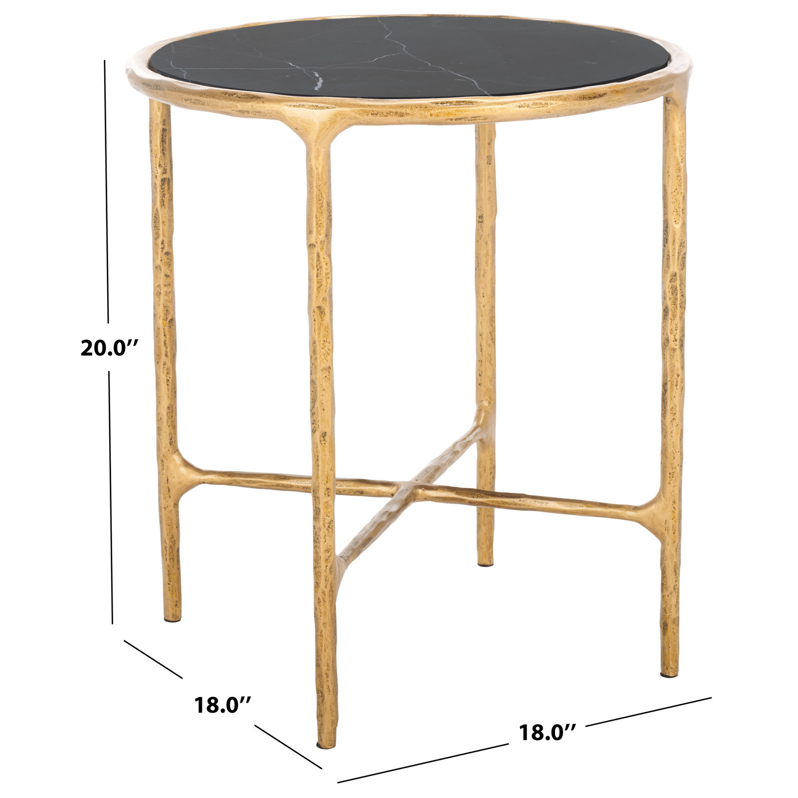 Evelynn 18" Genuine Marble End Table, Brass, Black