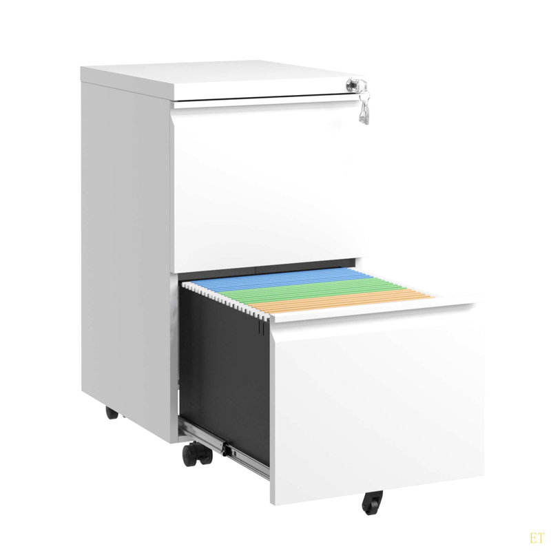 2 Drawer Metal  Mobile File Cabinet, Rolling File Cabinet With Lock For Hanging Legal/Letter/A4 Size,Fully Assembled Except Wheels