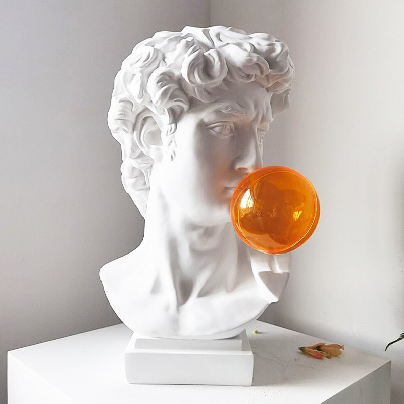 Sculpture Nordic Minimalist, Orange / blanc, 18.11" H x 11.02" W x 9.84" D