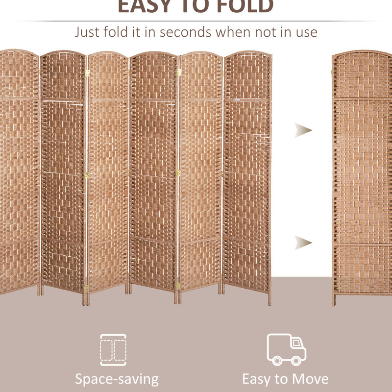 Paravent naturel à tissage haut de 6 pi, paravent élégant 6 pièces, paravent compact et orientable, pratique et pliable