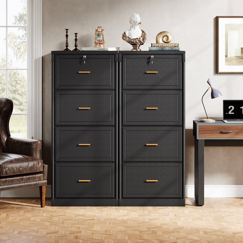 4-drawer File Cabinet, Vertical Filing Cabinet With Lock, Wood File Cabinet For Home Office, Black