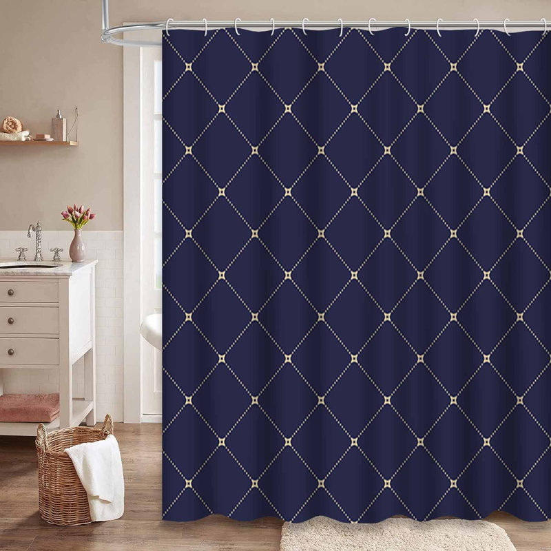 Rideau de douche abstrait géométrique bleu marine et or avec 12 crochets, L 72 po x l 78 po