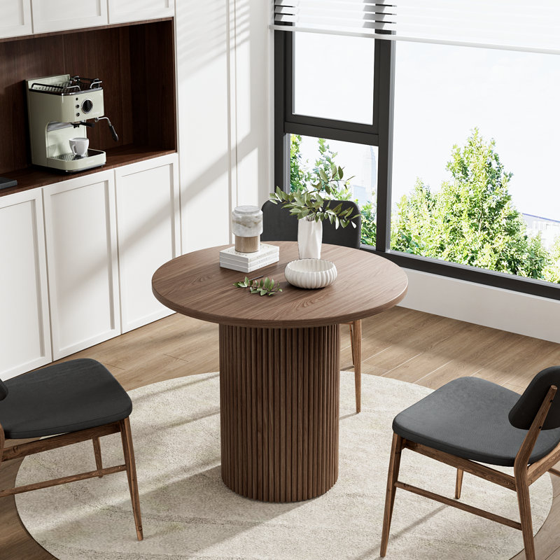 Pedestal Elegant Wood Texture Round Dining Table, 29.9”H x 35.6”L x 35.6”W, Walnut
