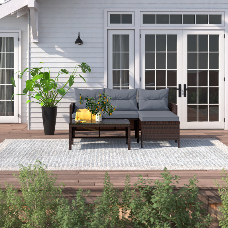 3 - Person Patio Conversation Set with Cushions, Gray