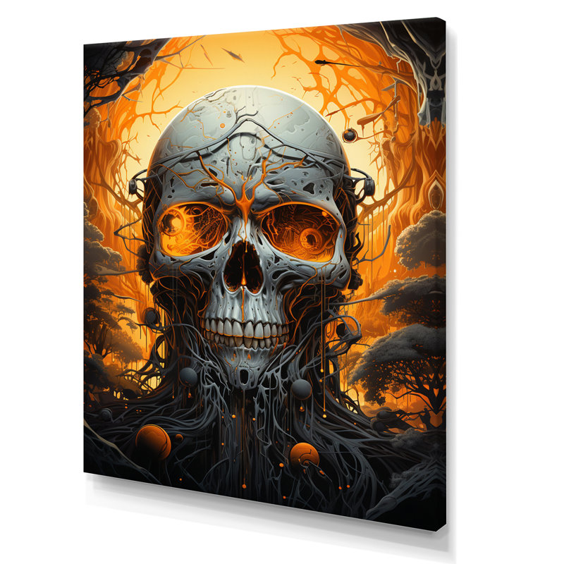 Tête de mort souriante pleine lune d'Halloween - impression, H 20 po x l 12 po x P 1 po, Toile tendue