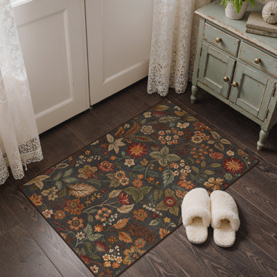 Tapis d'intérieur à motif floral lavable à la machine avec envers antidérapant Ammons Veridia