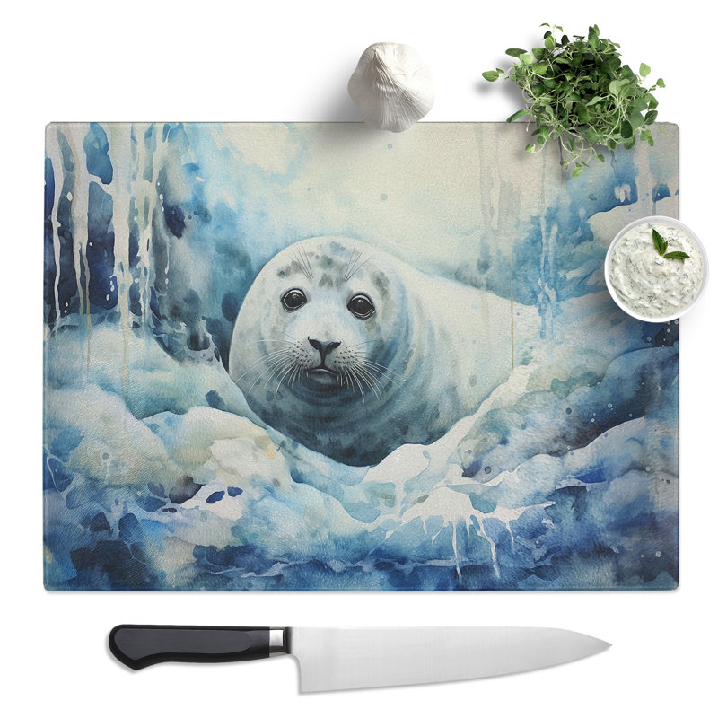Seal Watercolour  Glass Chopping Board