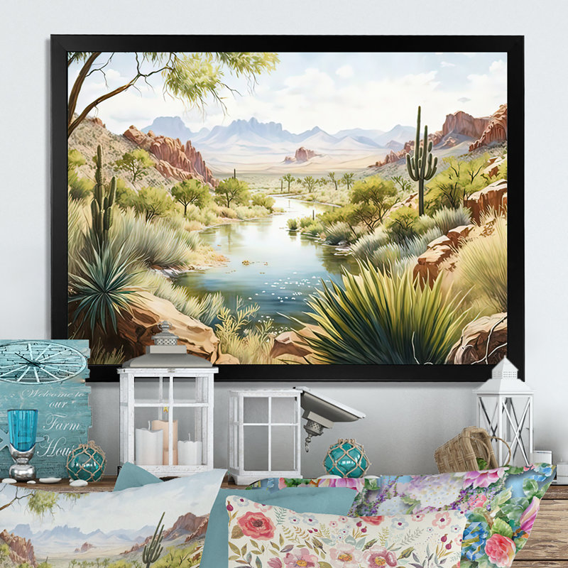 Arizona Desert Creek Scenery I - impression sur toile, Impression noire sur toile encadrée, H 24 po x l 32 po x P 1 po