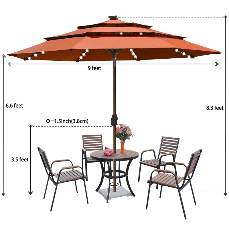 Parasol de marché lumineux 9 pi, rouille