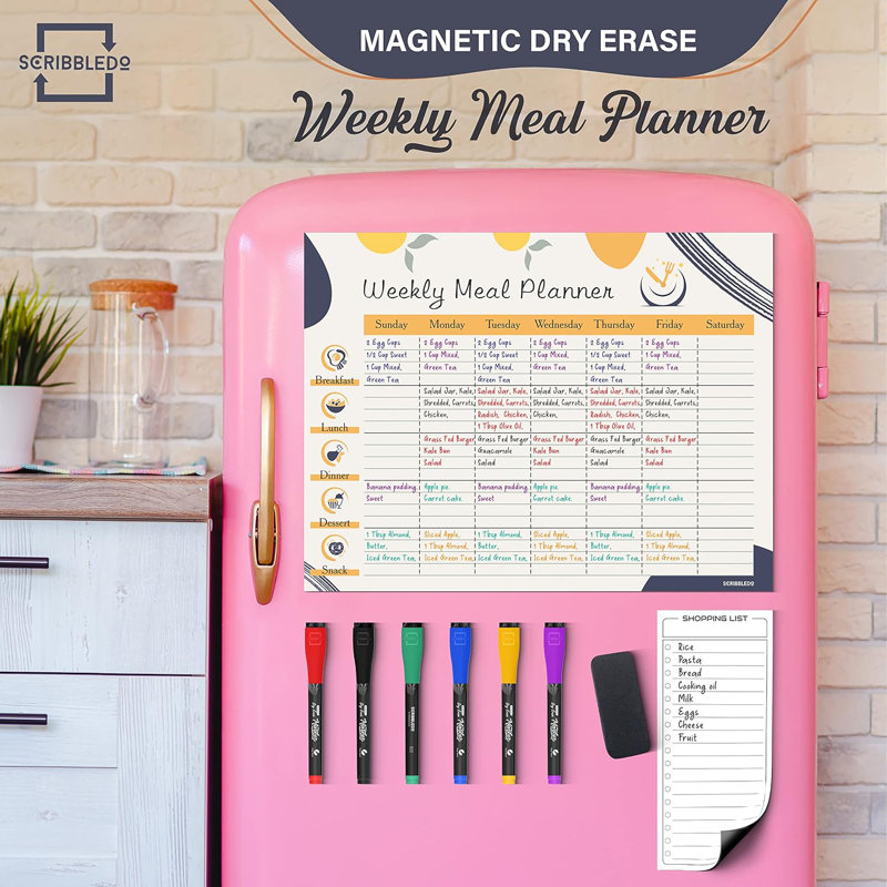 Weekly Meal Planner Dry Erase 13"x17” Magnetic Diet Planner For Fridge 