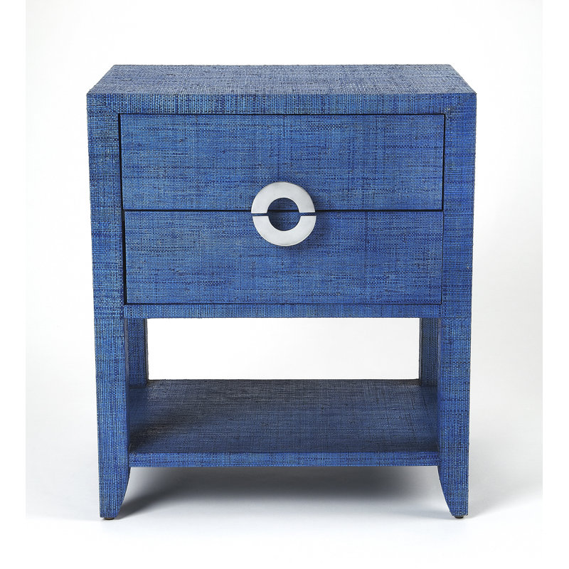 Amelle Raffia 2-Drawer Nightstand, Blue