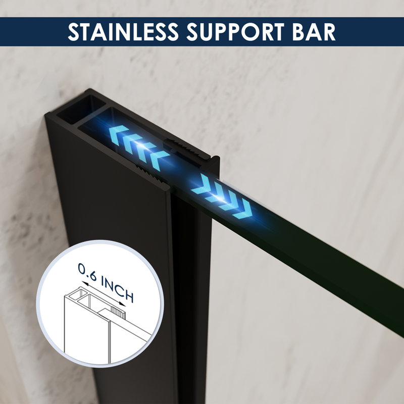 74 po H sans porte de douche en noir mat, panneau de douche simple fixe avec verre trempé 5/16 po, L 36 po