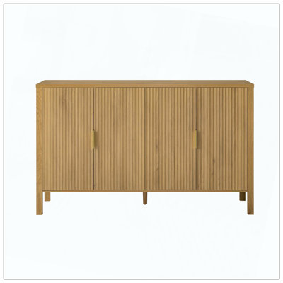 Modern Stripe Storage Cabinet With Adjustable Shelves And Hooks