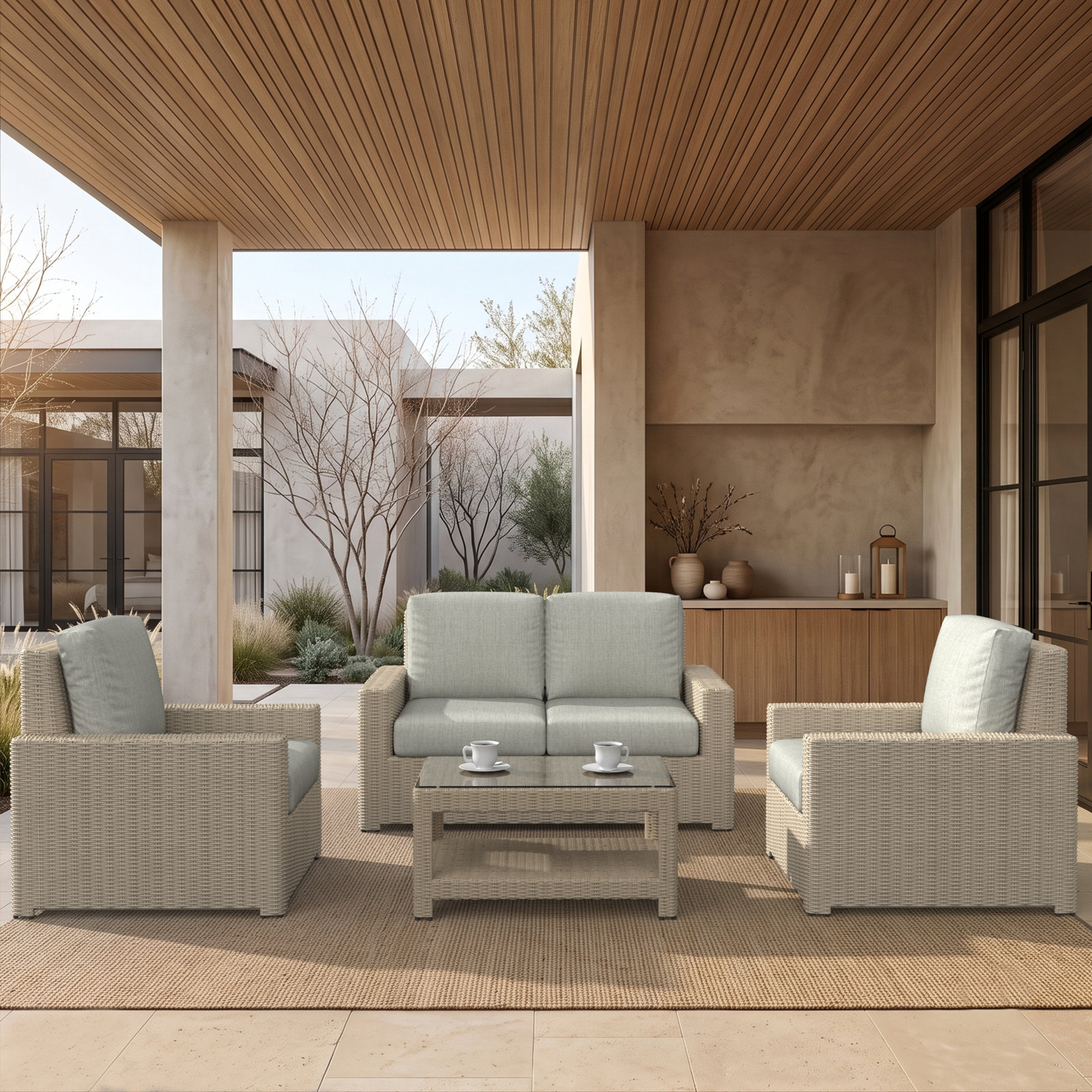 Henri 4-Person Sunbrella® Patio Seating Group, Sunbrella® Canvas Black