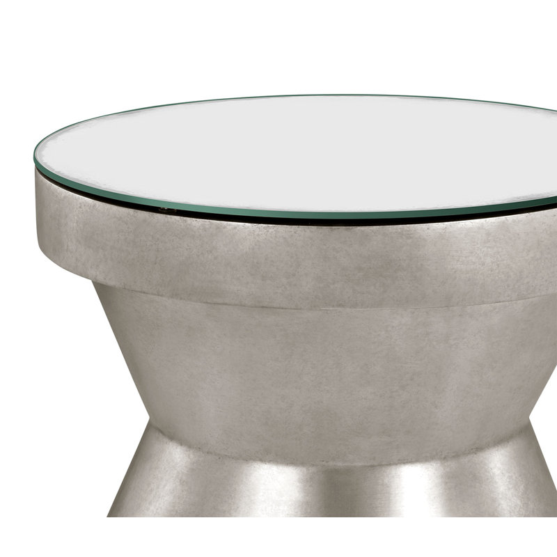 Curated Glass End Table, Antique Silver, White