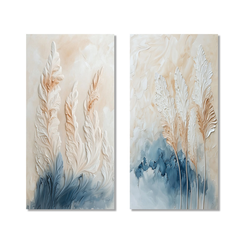 Pampas sous une douce lumière I - Tableau mural en deux parties sur toile représentant des herbes de la pampa, 32" H x 32" W