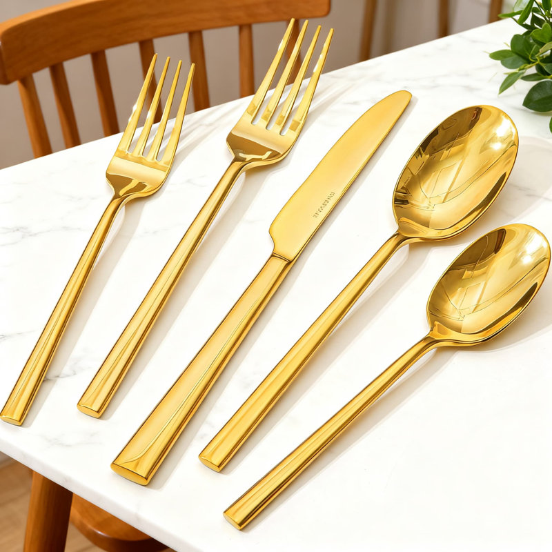 Ensemble de couverts 40 pièces or, service pour 8 personnes - Ensemble de couverts forgés en acier inoxydable de qualité supérieure avec finition polie miroir, argenterie allant au lave-vaisselle pour la cuisine, la maison et les réceptions