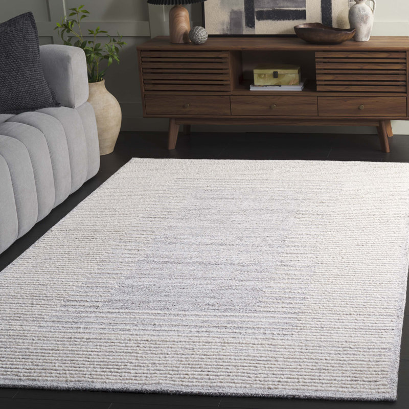 Tapis de couleur unie en coton touffeté à la main Abstract, Rectangle de 5 pi x 8 pi