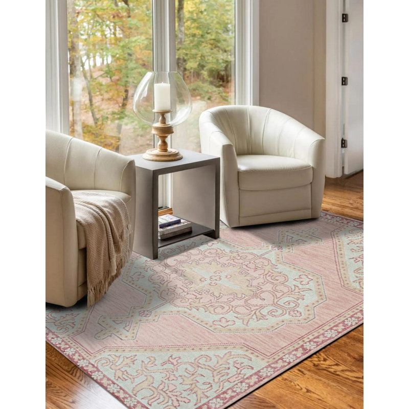 Coral Hand-Knotted Wool Framed Arabesques Geometric Modern Contemporary Carpet Rug, 8' x 10'