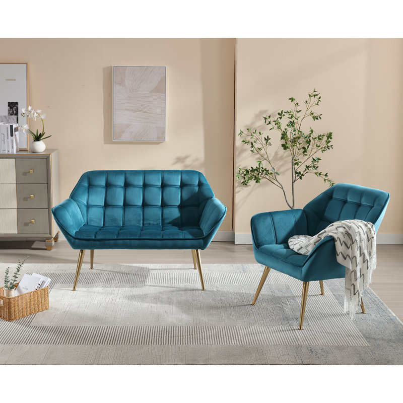 Ailigael Upholstered Armchair, Blue / White / Grey