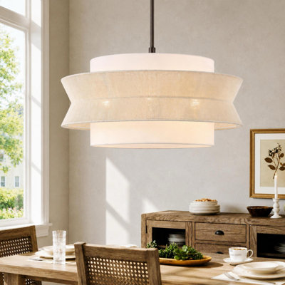 24" 5-Light Double-shade Rope Drum Chandelier